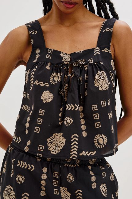 Art Print Square-Necked Top
