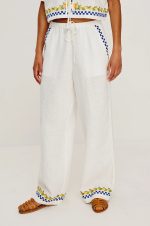 Ribbon-Hemmed Pure Cotton Plain-Colored Trousers