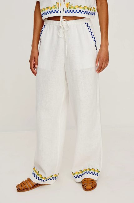 Ribbon-Hemmed Pure Cotton Plain-Colored Trousers