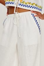 Ribbon-Hemmed Pure Cotton Plain-Colored Trousers