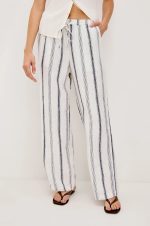 Fine-Striped Linen Wide-Leg Pants
