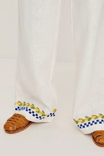 Ribbon-Hemmed Pure Cotton Plain-Colored Trousers