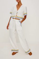 Ribbon-Hemmed Pure Cotton Plain-Colored Trousers