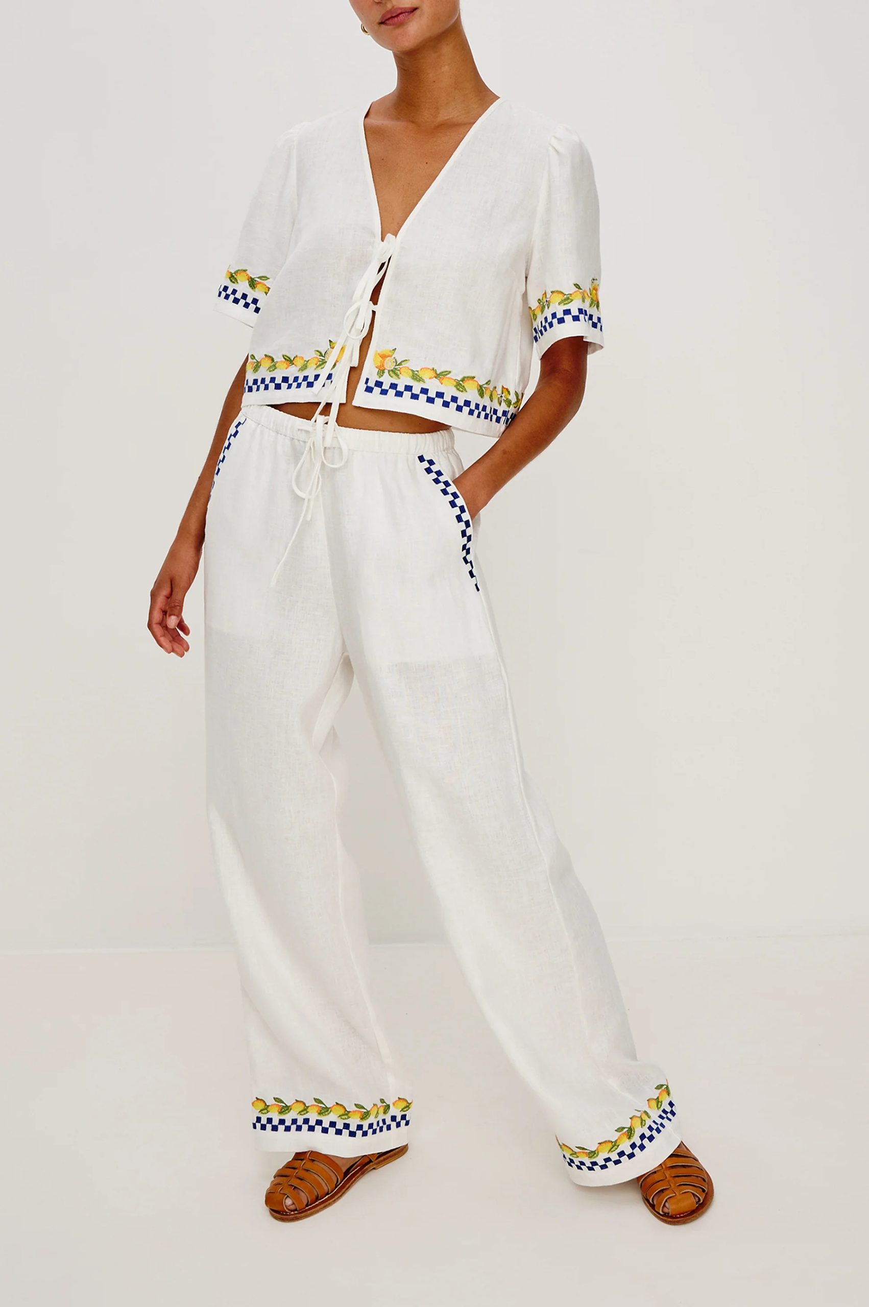e65271e3bbae0bbcff269f92b4ecf05b169281c2 Ribbon-Hemmed Pure Cotton Plain-Colored Trousers