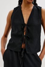 Solid-Color Lace Linen Top